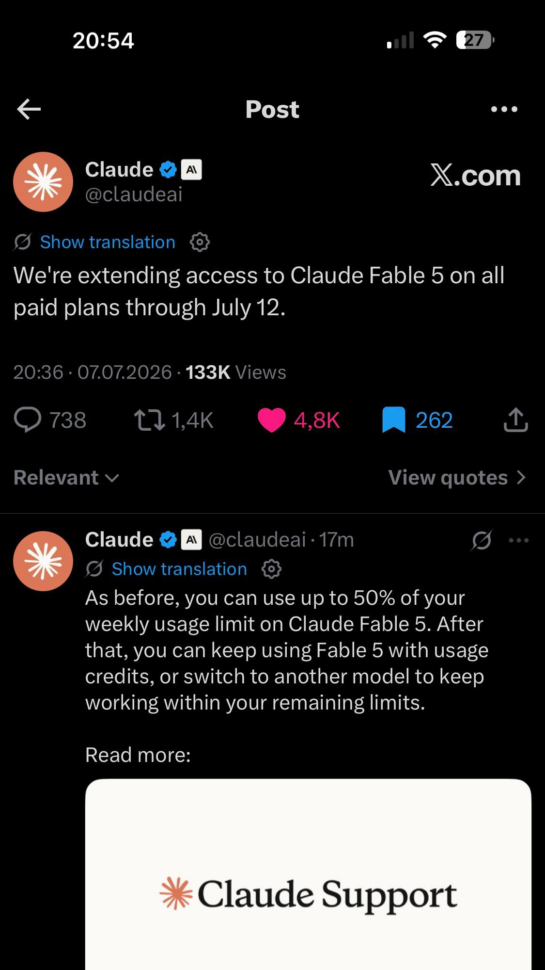 ⚡️ Claude Fable has been extended for 5 days
